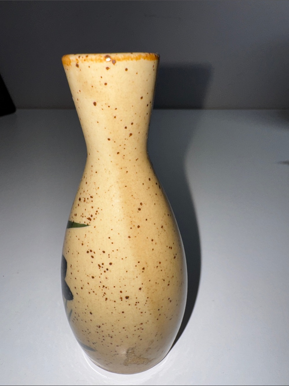Vintage Japan Speckled Ceramic Bud Vase Hand Painted Floral 5” - Picture 6 of 10